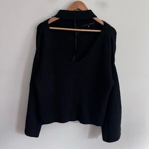 English Factory Black Shimmer Cut Out Neck Flare Sleeve Sweatshirt